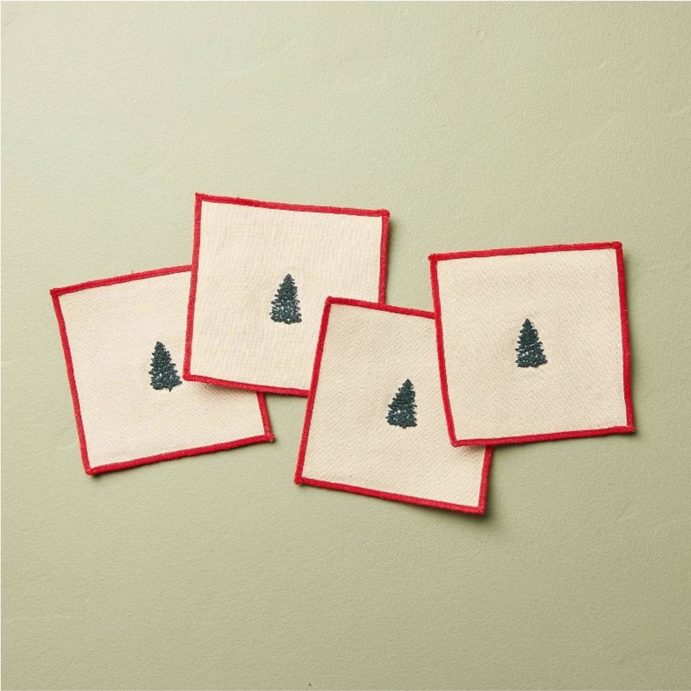 Set of 4 Cloth Cocktail Embroidered Tree Napkins - Hearth & Hand™ with Magnolia